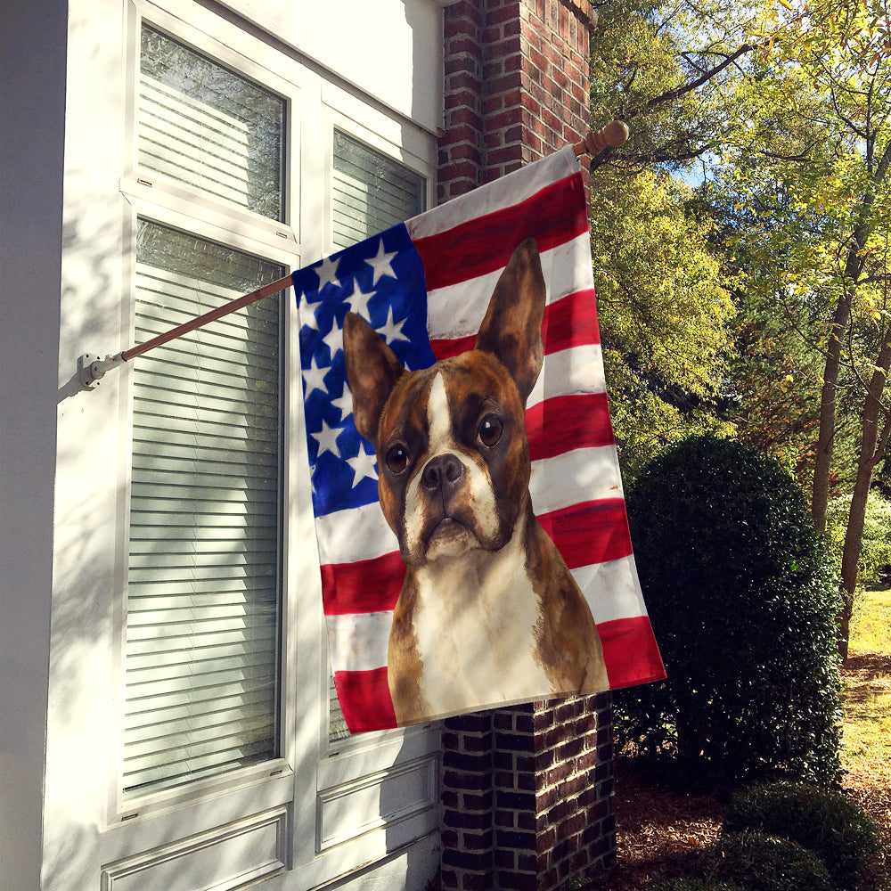 Brindle and White Boston Terrier American Flag House Flag