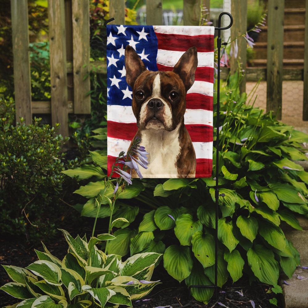 Brindle and White Boston Terrier American Flag Garden Flag