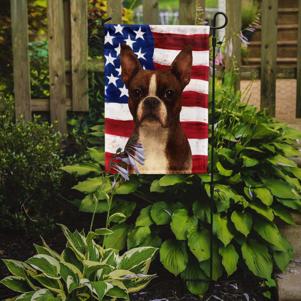 Seal and White Boston Terrier American Flag Garden Flag
