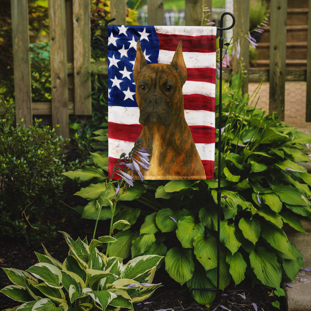 Brindle Cropped Boxer American Flag Garden Flag