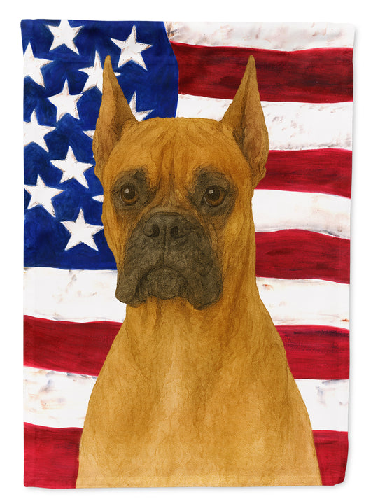 Buy this Fawn Cropped Boxer American Flag Garden Flag