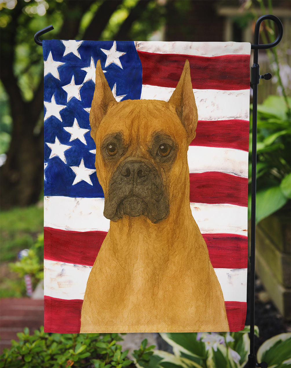 Fawn Cropped Boxer American Flag Garden Flag