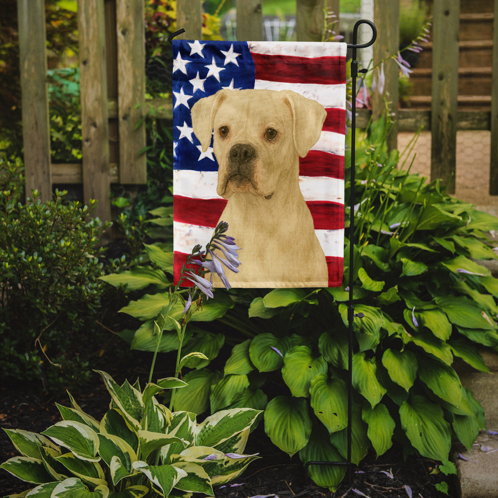 White Boxer American Flag Garden Flag