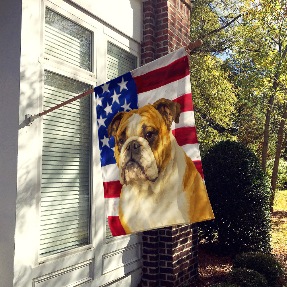 Brindle and White English Bulldog American Flag House Flag