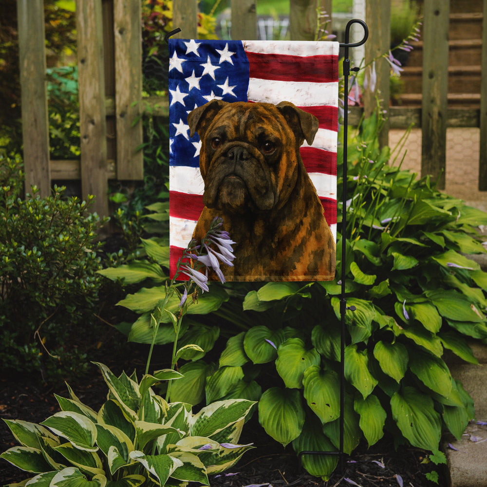 Brindle English Bulldog American Flag Garden Flag