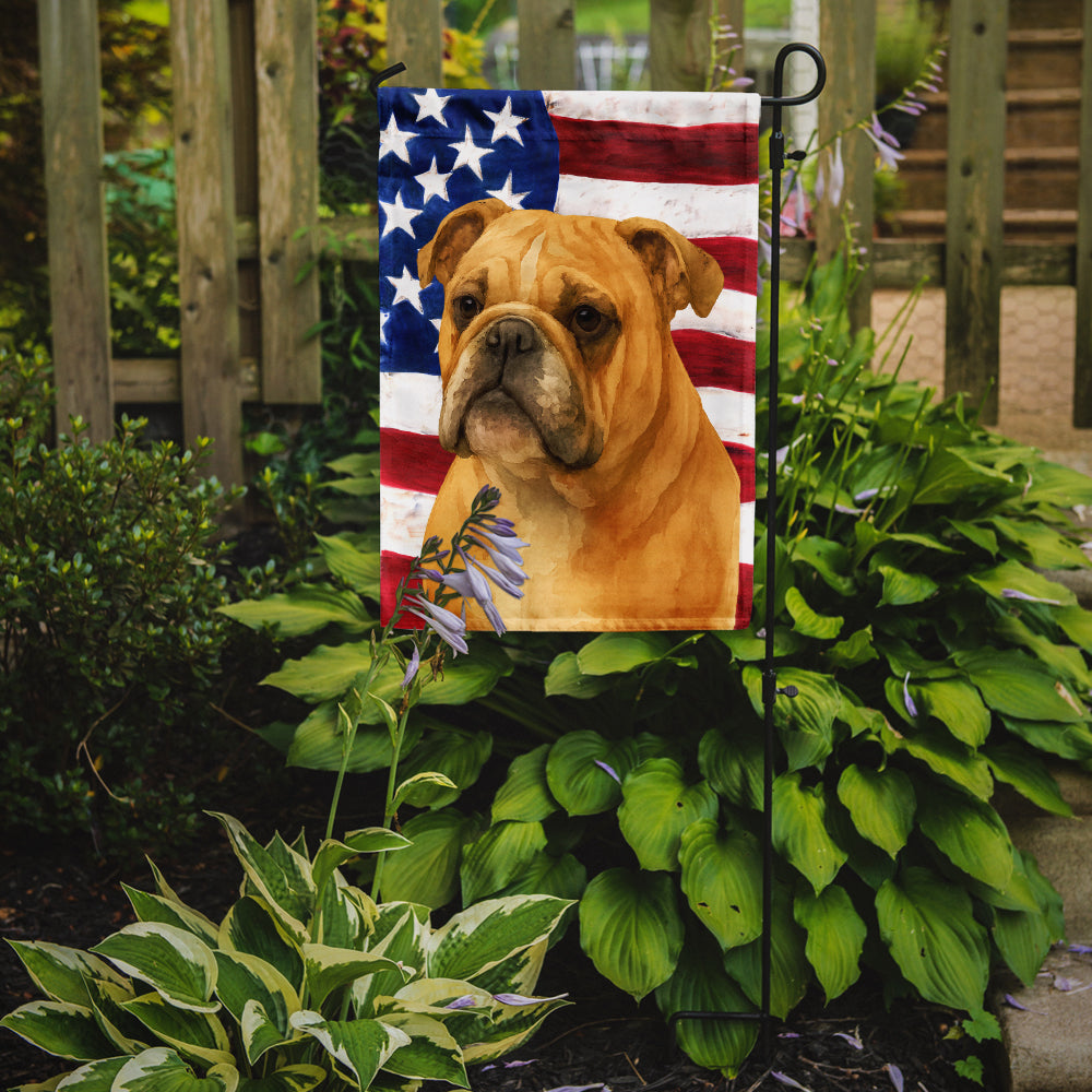 Fawn English Bulldog American Flag Garden Flag
