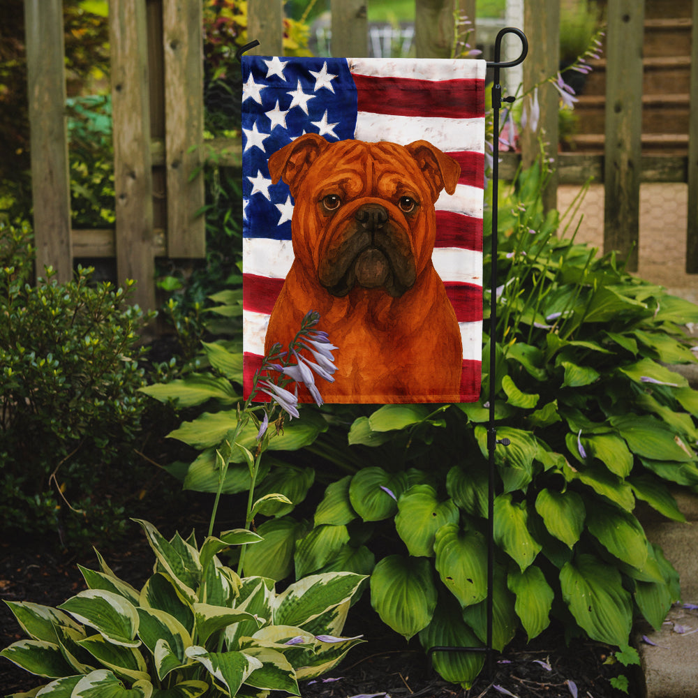 Red English Bulldog American Flag Garden Flag