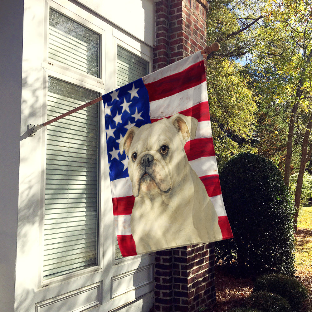 White English Bulldog American Flag House Flag