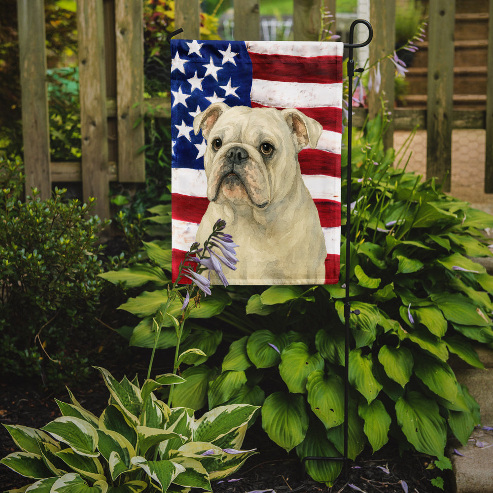 White English Bulldog American Flag Garden Flag