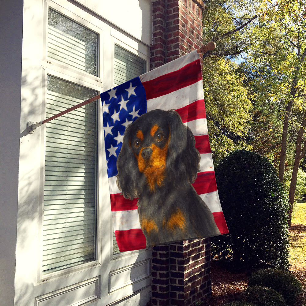 Black and Tan Cavalier Spaniel American Flag House Flag