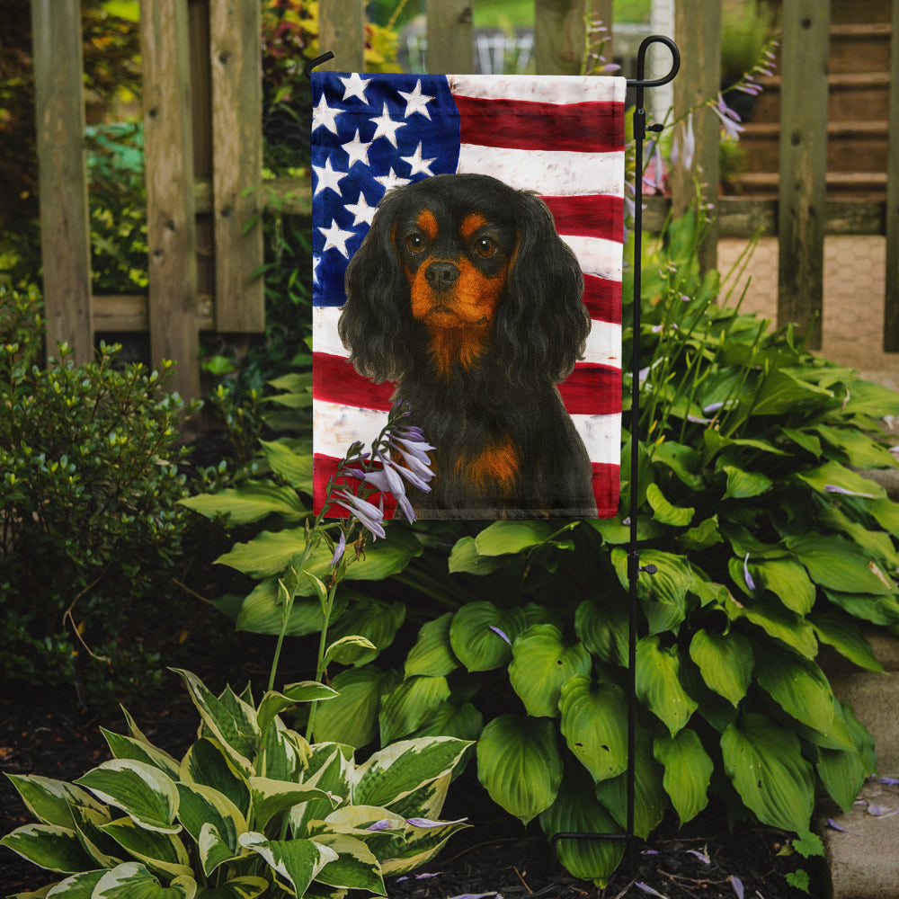 Black and Tan Cavalier Spaniel American Flag Garden Flag
