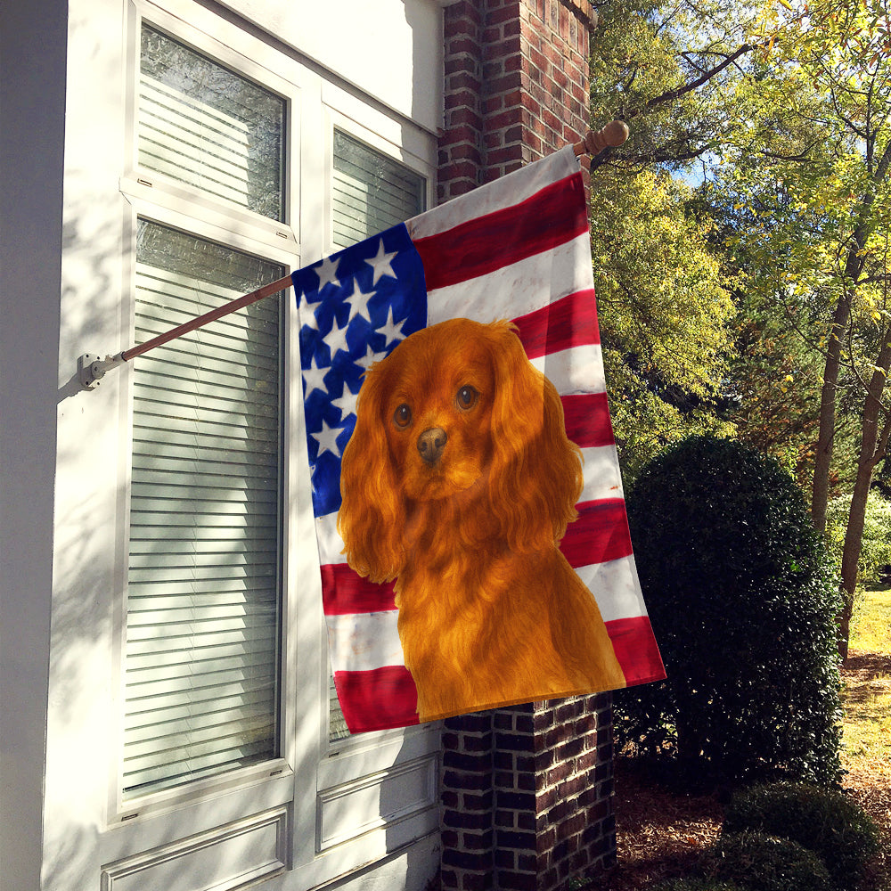Ruby Cavalier Spaniel American Flag House Flag