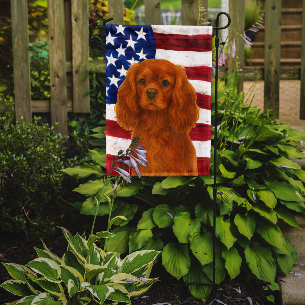 Ruby Cavalier Spaniel American Flag Garden Flag