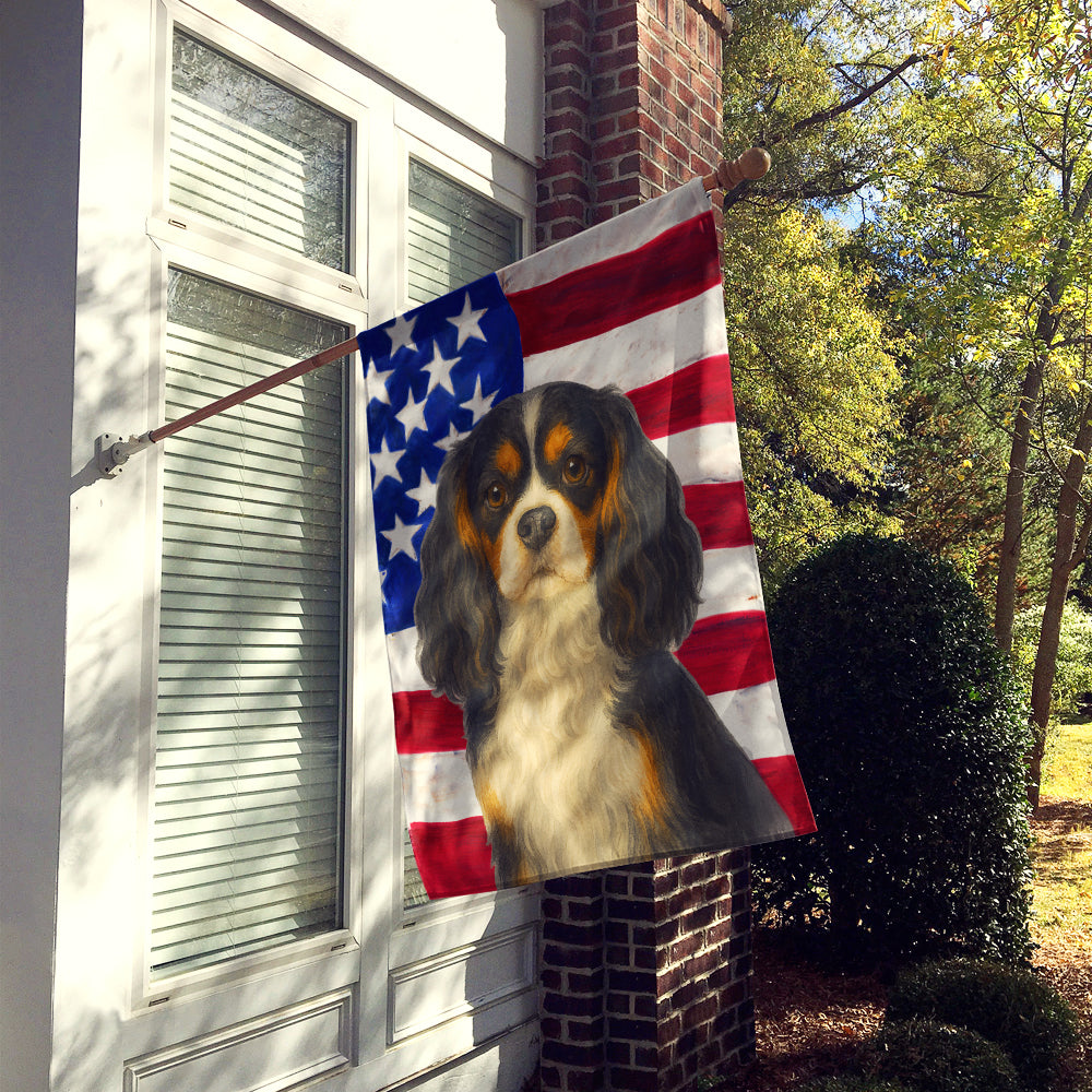 Tricolor Cavalier Spaniel American Flag House Flag