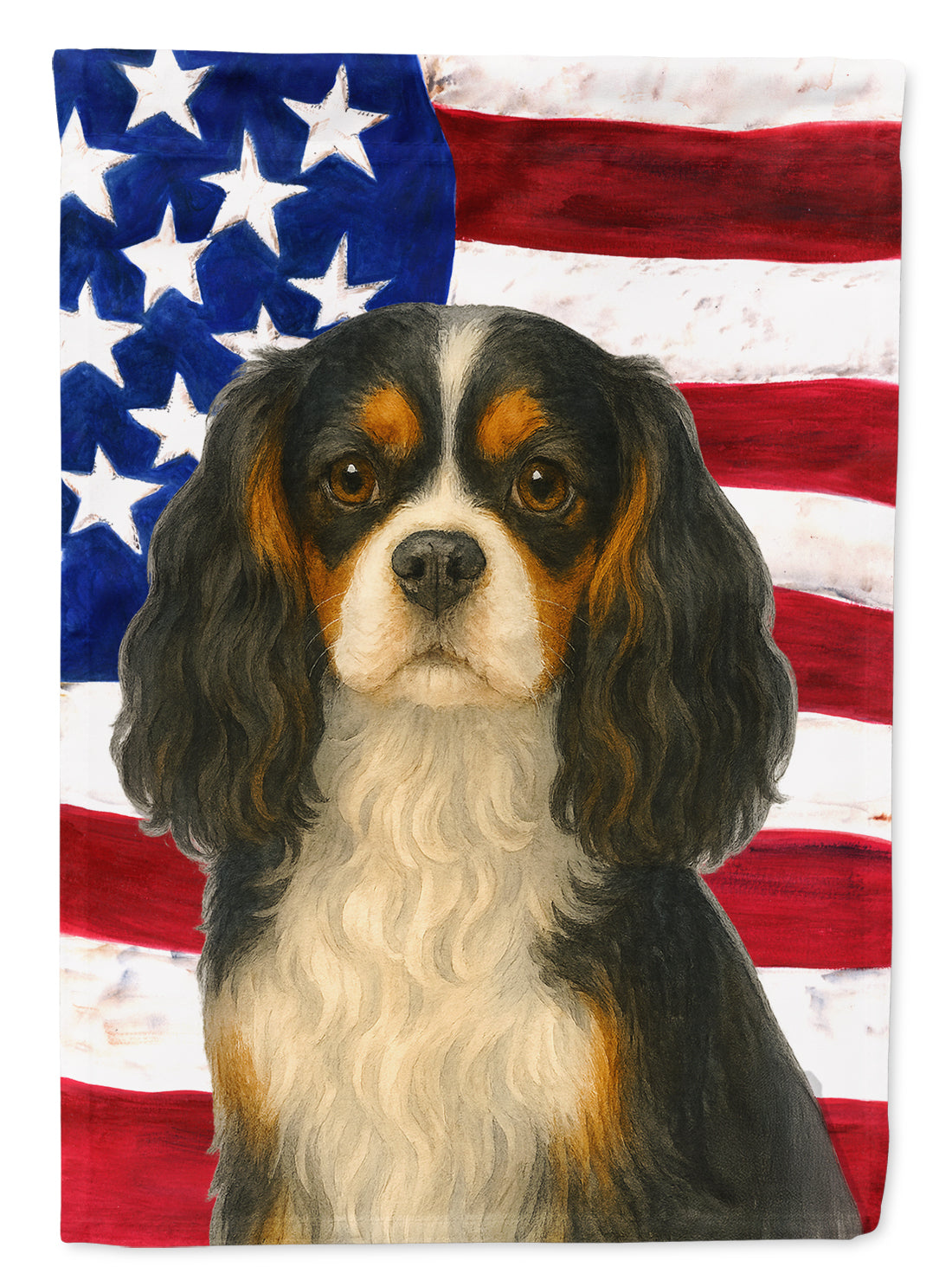 Buy this Tricolor Cavalier Spaniel American Flag Garden Flag