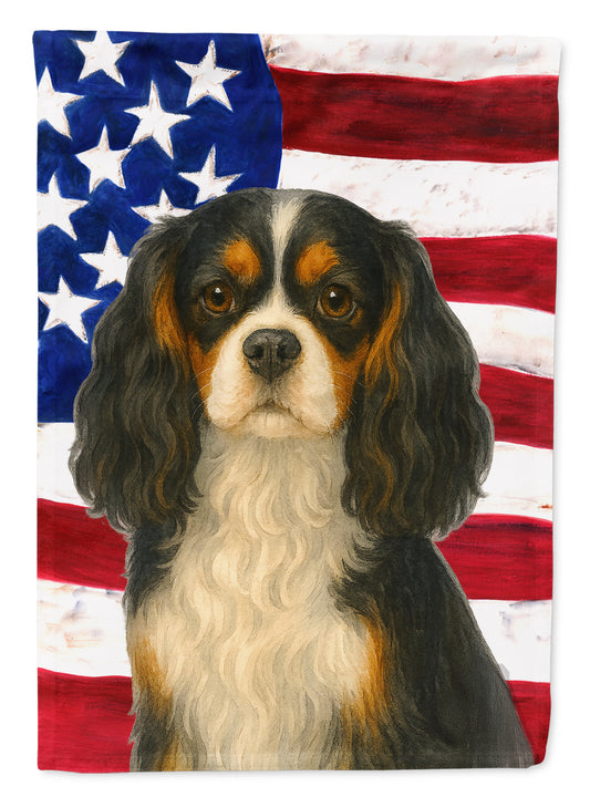Buy this Tricolor Cavalier Spaniel American Flag Garden Flag