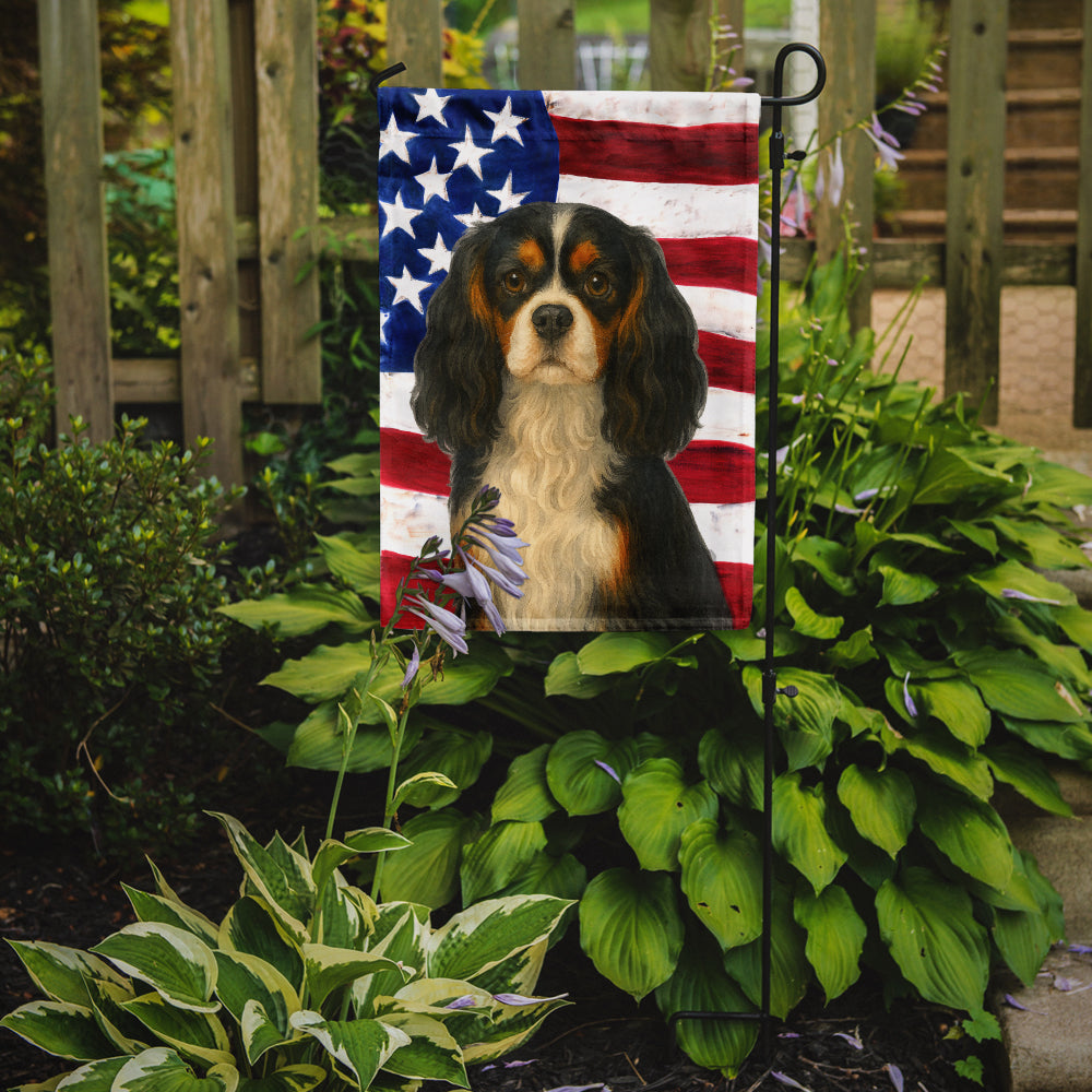 Tricolor Cavalier Spaniel American Flag Garden Flag