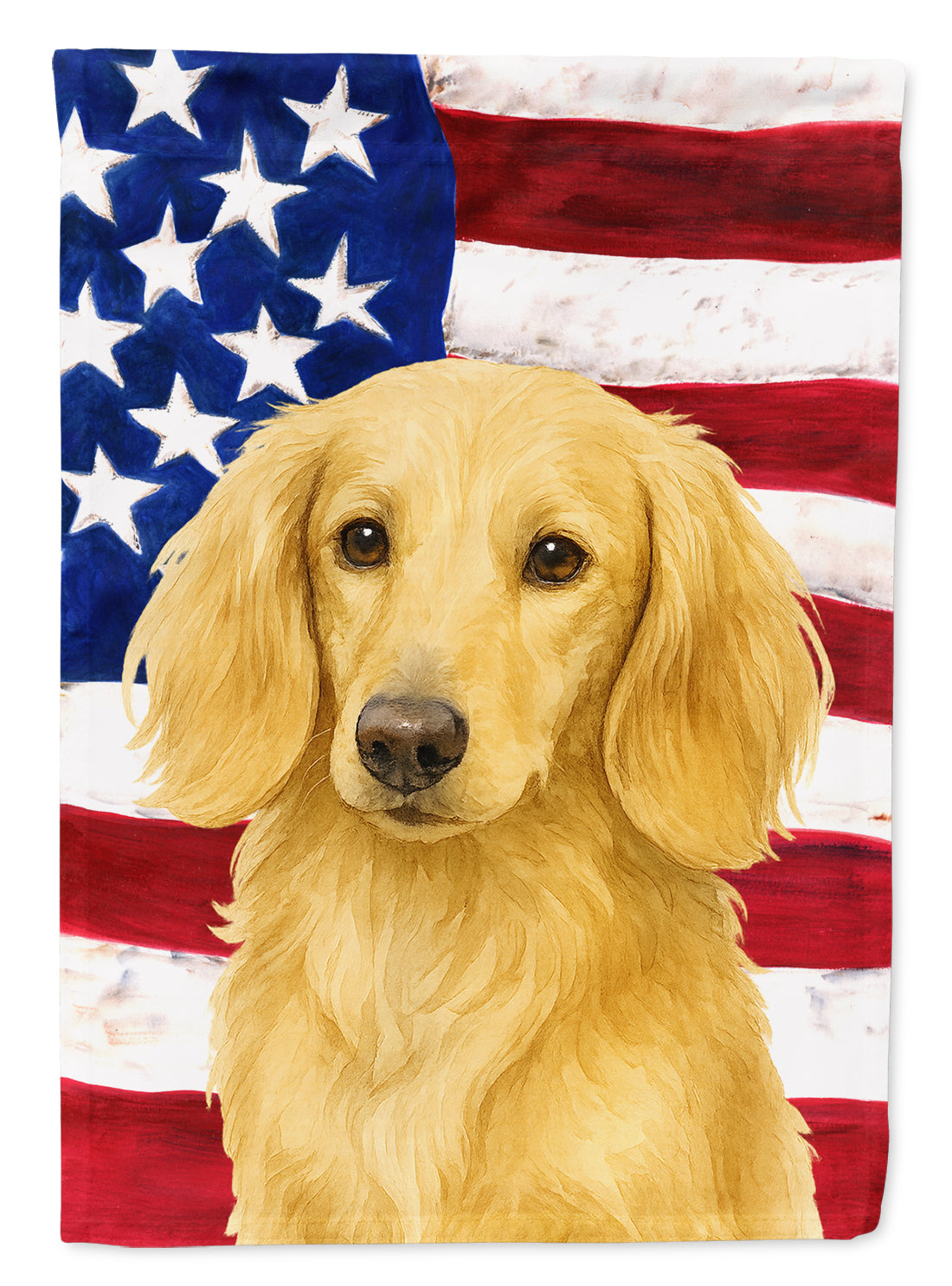 Buy this Longhaired Cream Dachshund American Flag House Flag