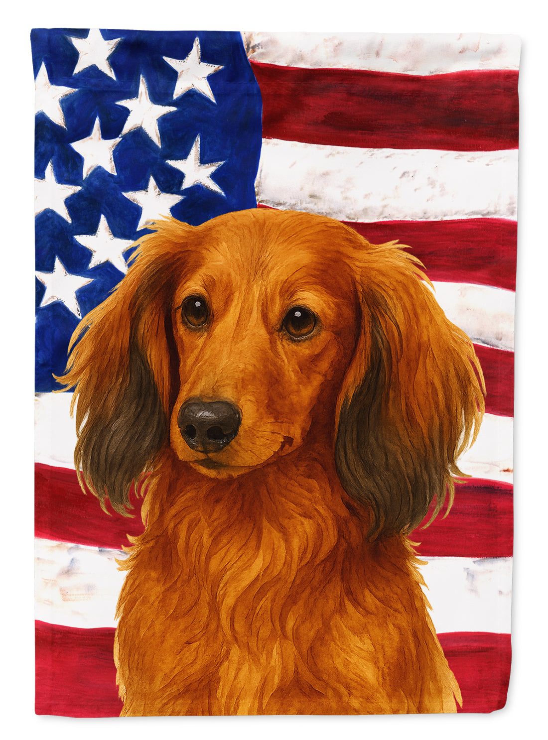 Buy this Longhaired Red Dachshund American Flag House Flag