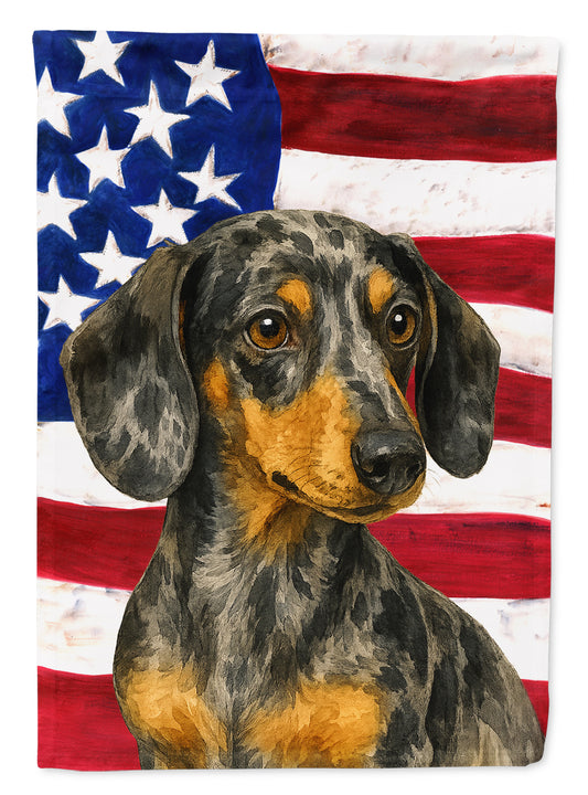 Buy this Dapple Dachshund American Flag Garden Flag