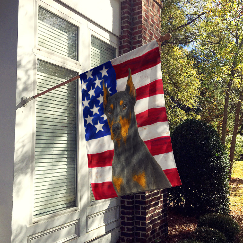 Doberman Pinscher American Flag House Flag