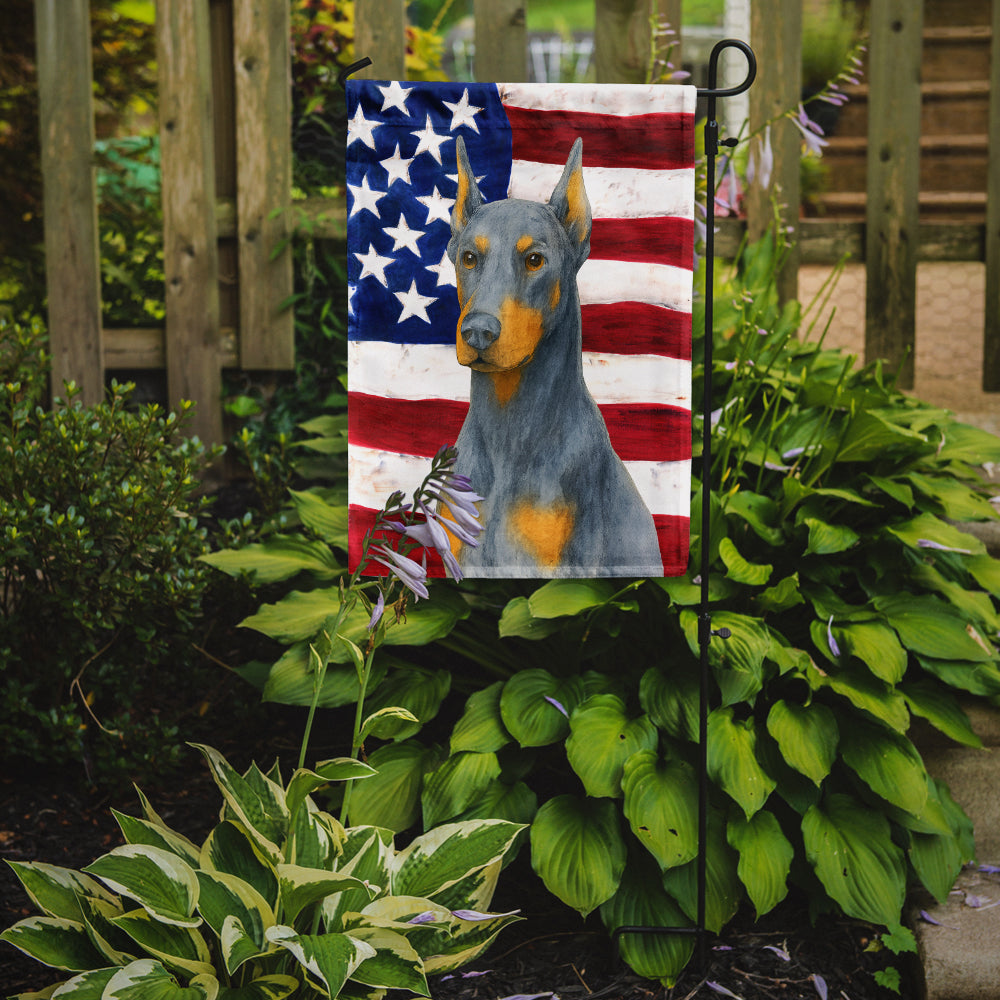 Blue Doberman Pinscher American Flag Garden Flag