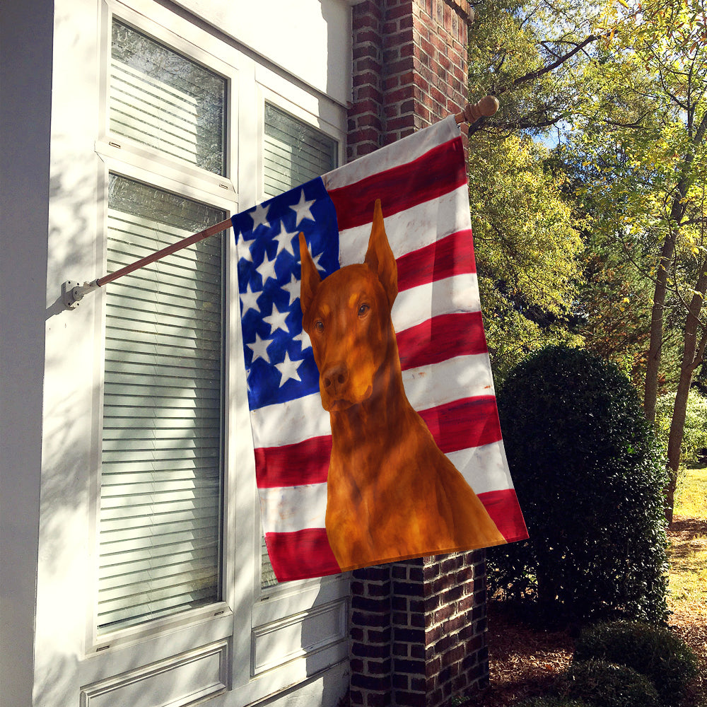 Red Doberman Pinscher American Flag House Flag