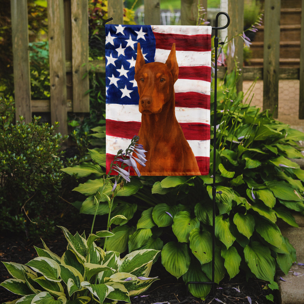 Red Doberman Pinscher American Flag Garden Flag