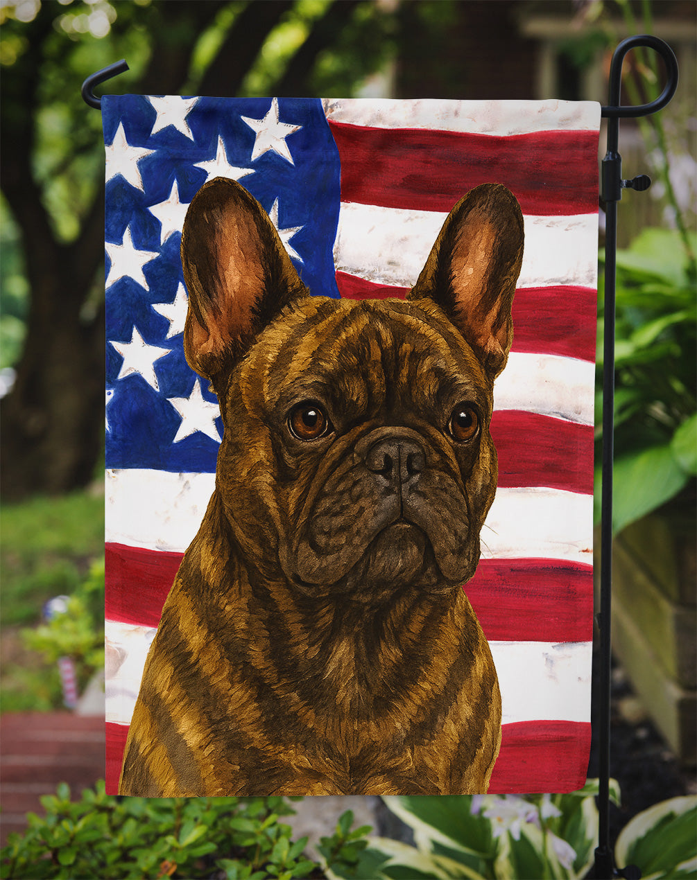 Brindle French Bulldog American Flag Garden Flag