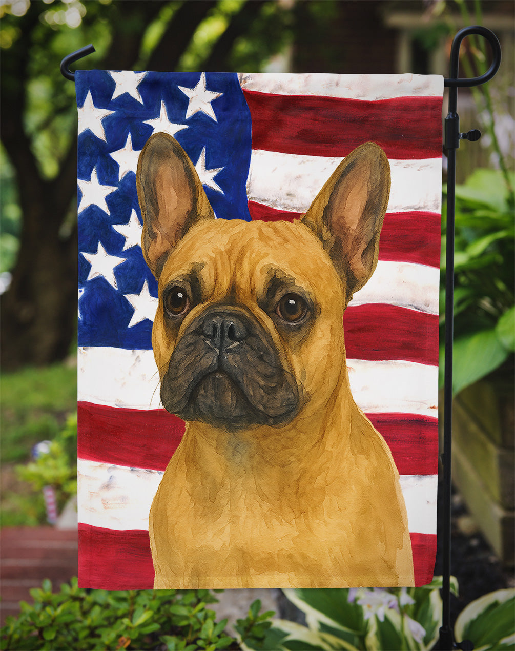 Fawn French Bulldog American Flag Garden Flag
