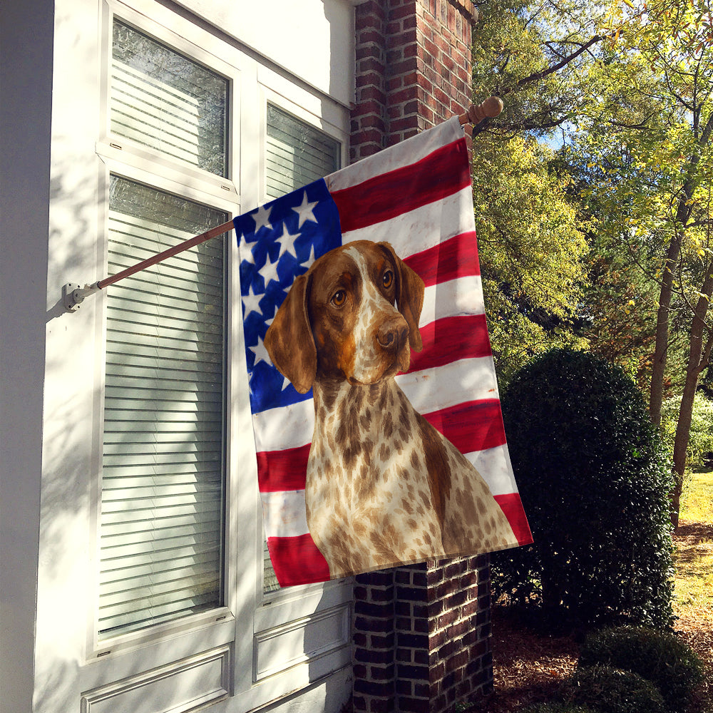 Liver and White German Shorthaired Pointer American Flag House Flag