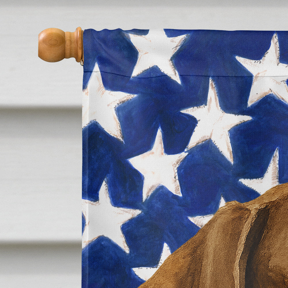 Liver and White German Shorthaired Pointer American Flag House Flag