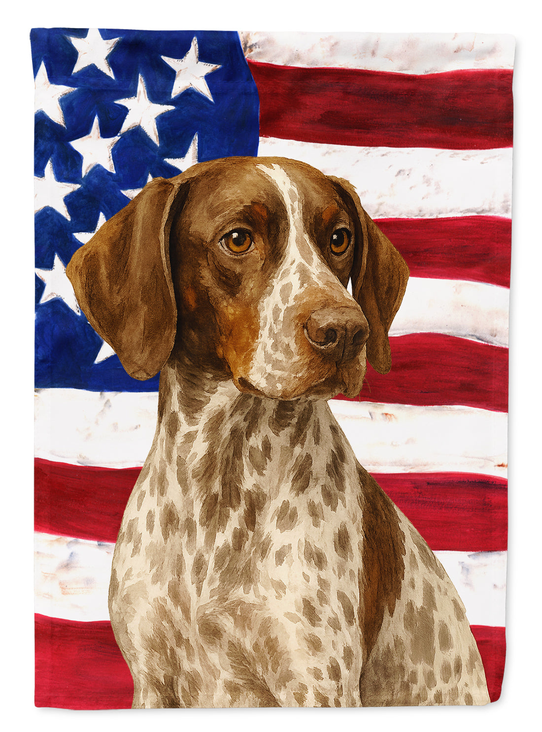 Buy this Liver and White German Shorthaired Pointer American Flag Garden Flag