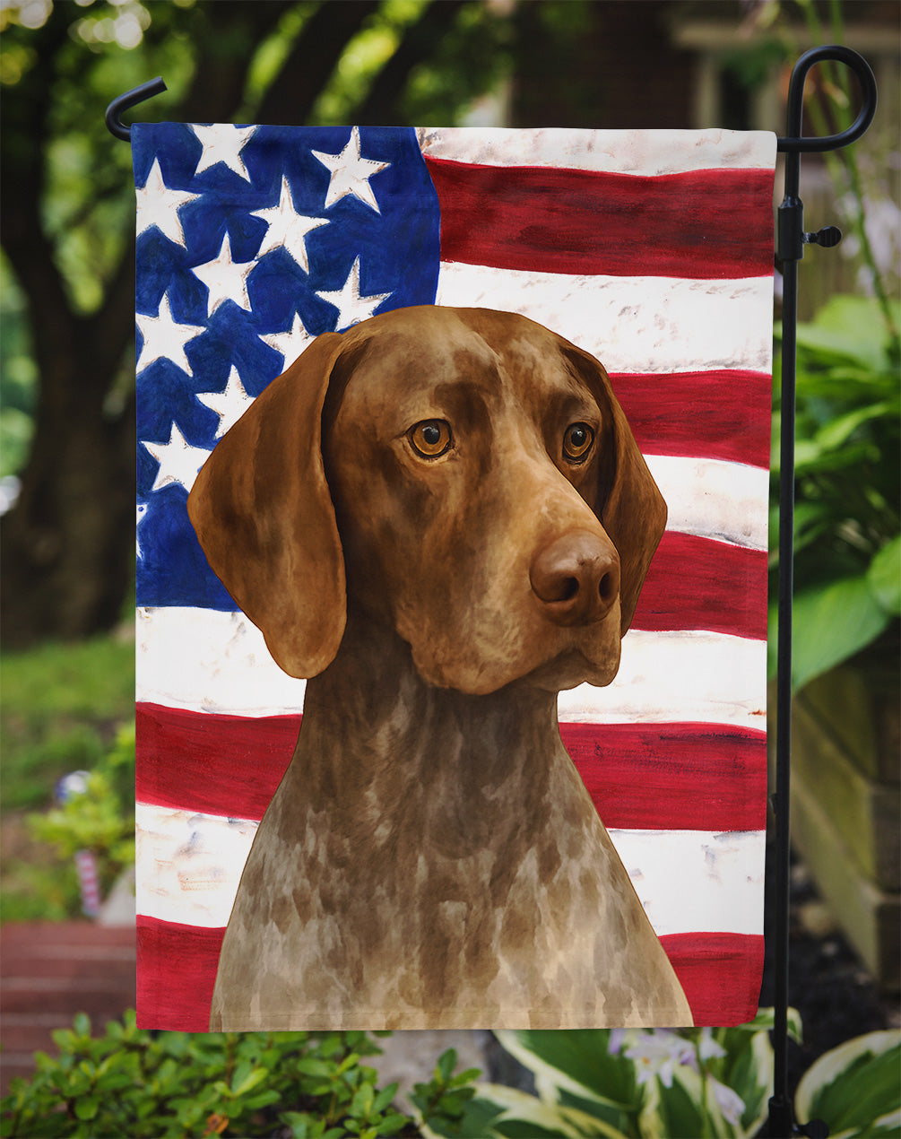 Roan German Shorthaired Pointer American Flag Garden Flag