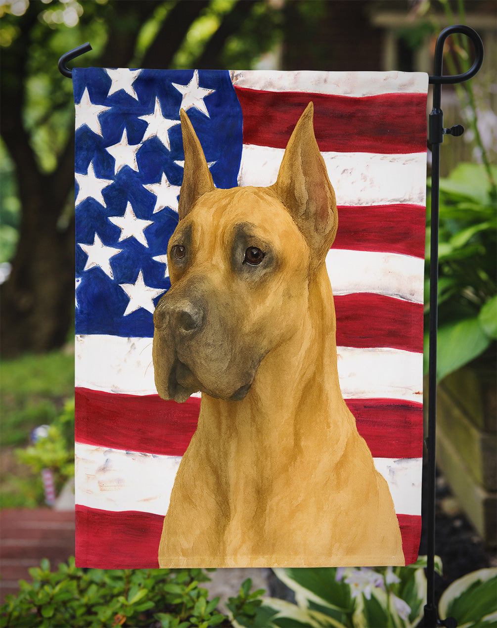 Fawn Great Dane American Flag Garden Flag