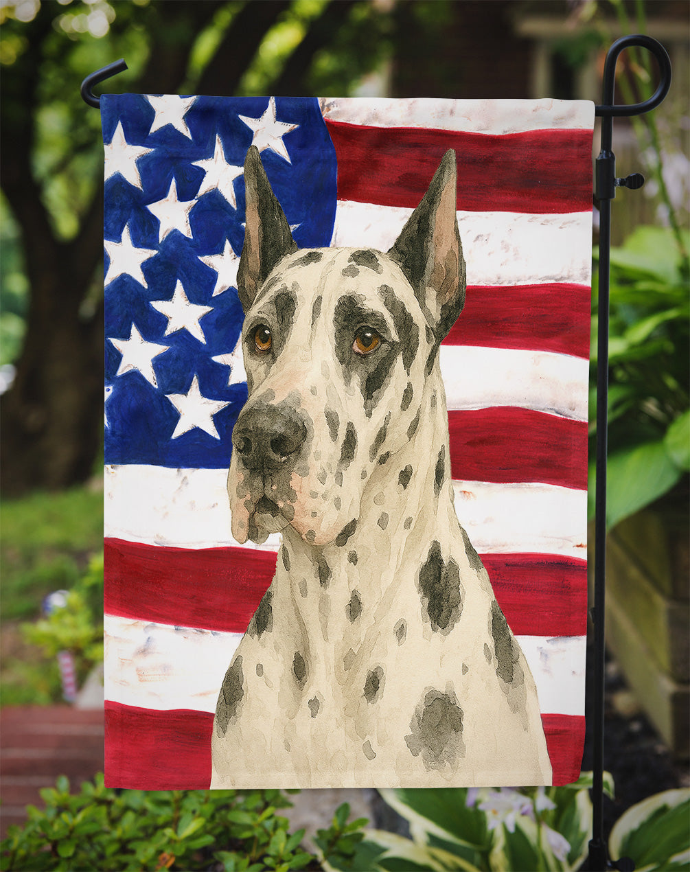 Harlequin Great Dane American Flag Garden Flag