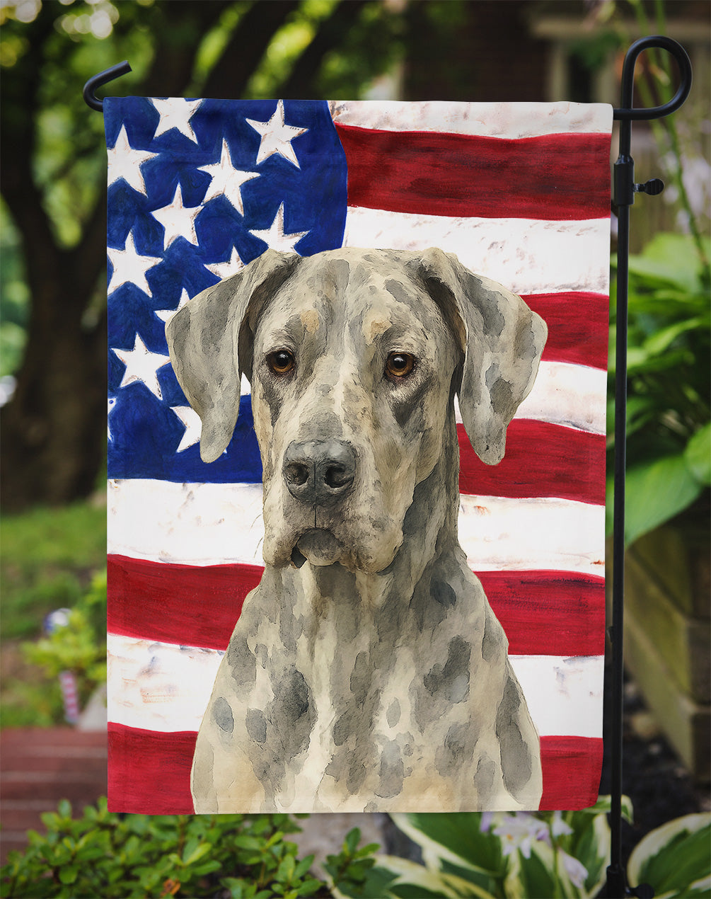 Merle Great Dane American Flag Garden Flag