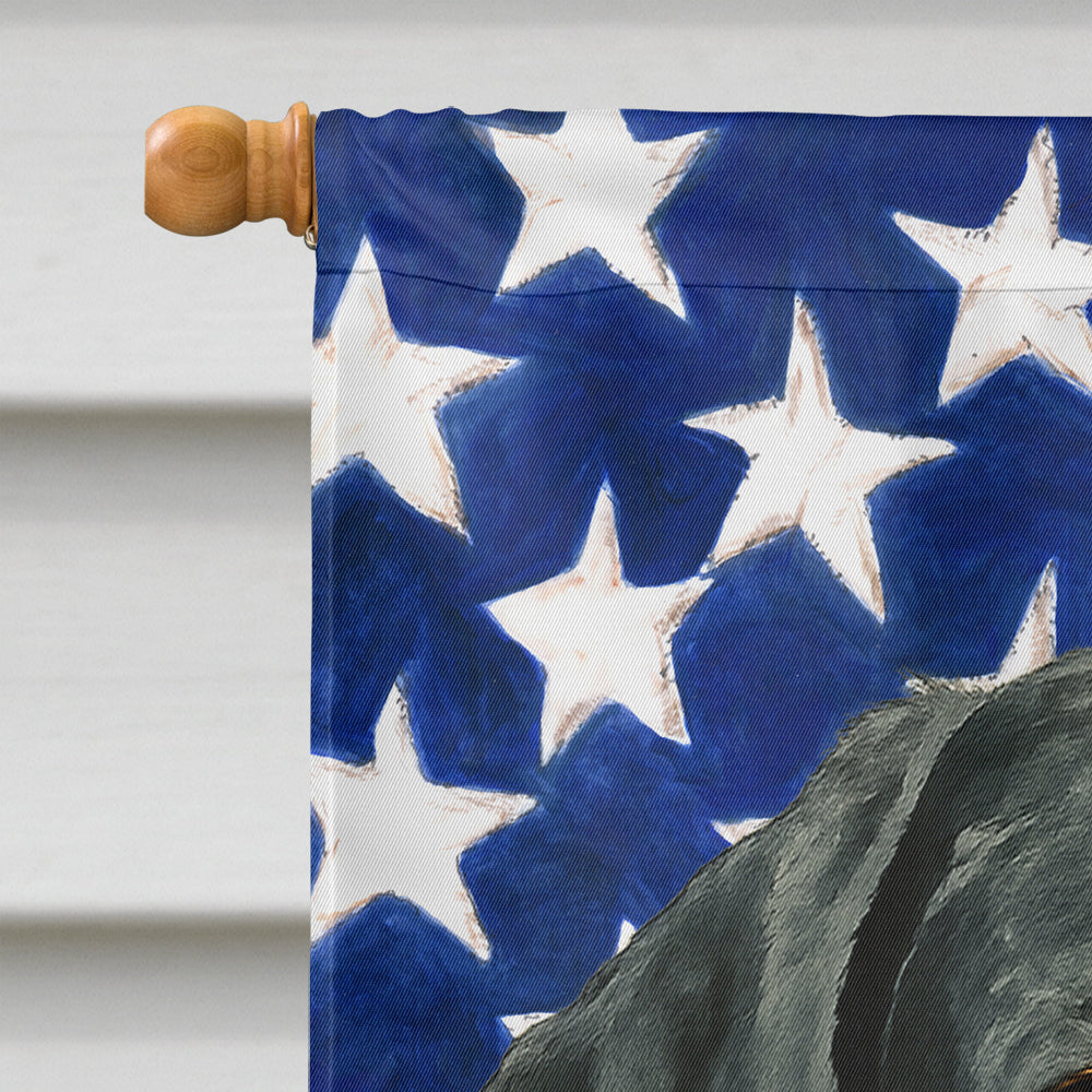 Black Labrador Retriever American Flag House Flag