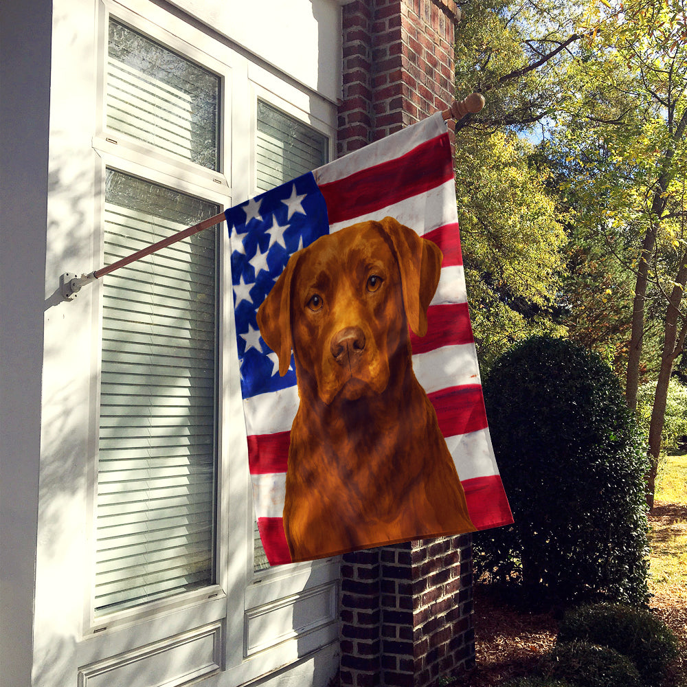 Chocolate Labrador Retriever American Flag House Flag