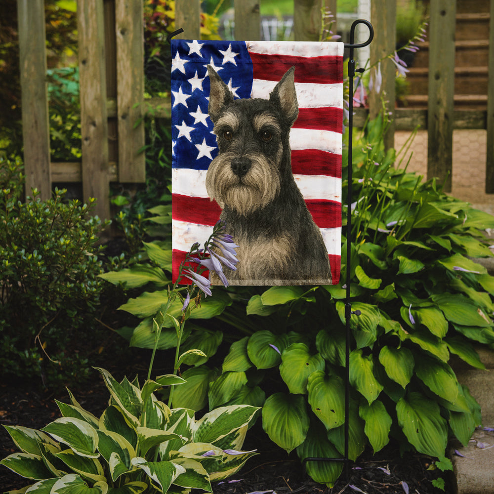 Black and Silver Schnauzer American Flag Garden Flag