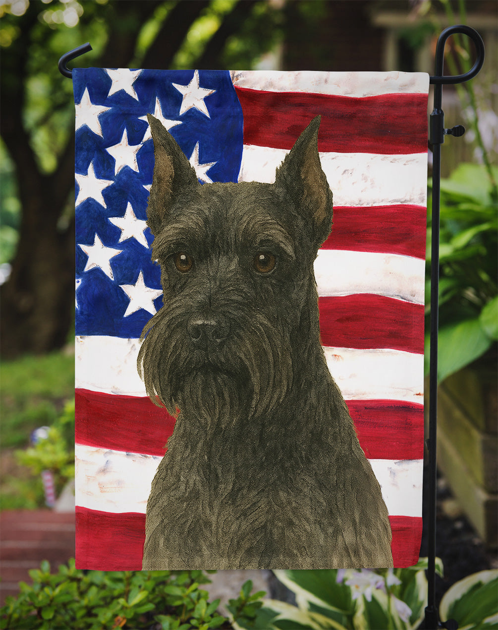 Black Schnauzer American Flag Garden Flag