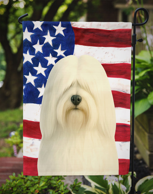 White Lhasa Apso American Flag Garden Flag