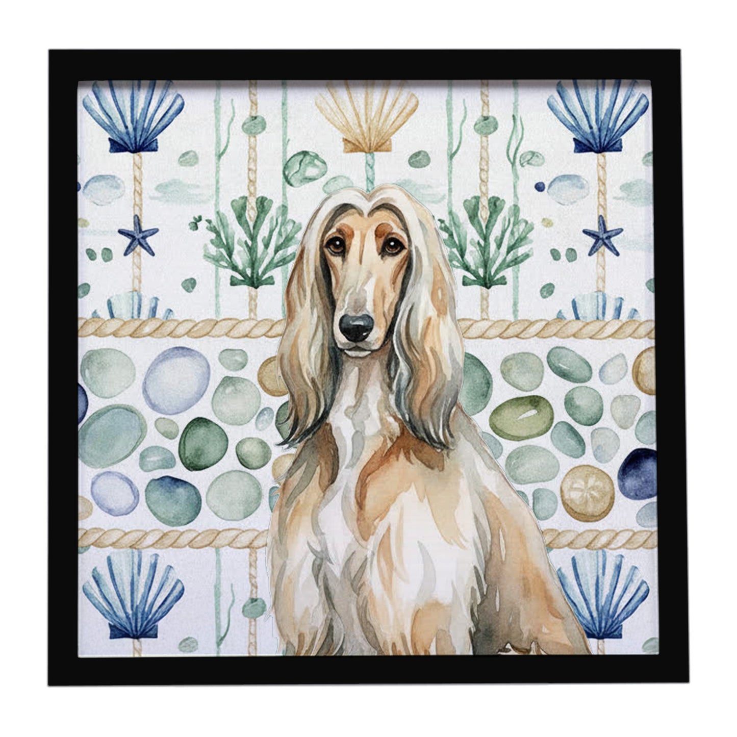 Buy this Afghan Hound Coastal Sea Glass Framed Metal Print