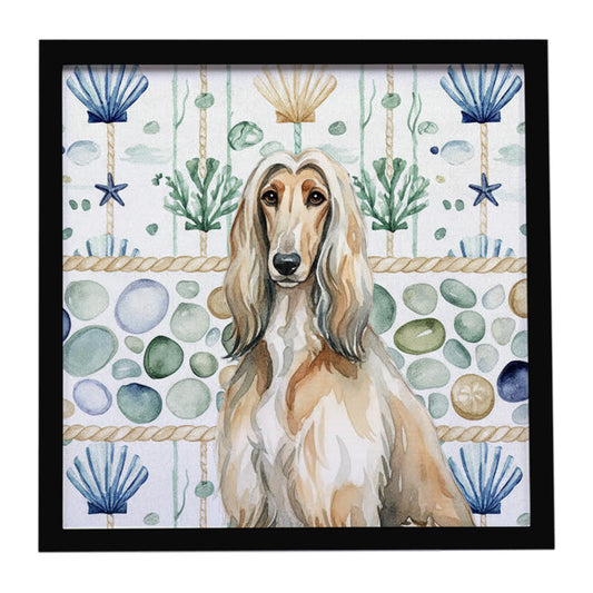 Buy this Afghan Hound Coastal Sea Glass Framed Metal Print