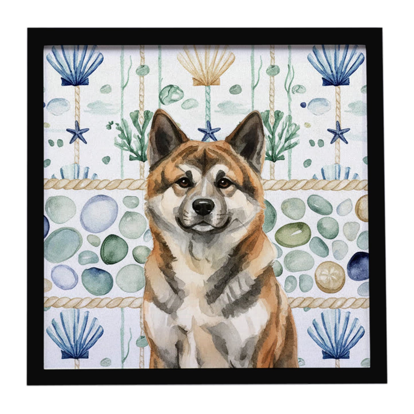 Buy this Brindle Akita Coastal Sea Glass Framed Metal Print