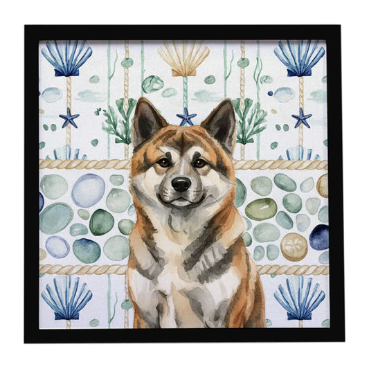 Buy this Brindle Akita Coastal Sea Glass Framed Metal Print