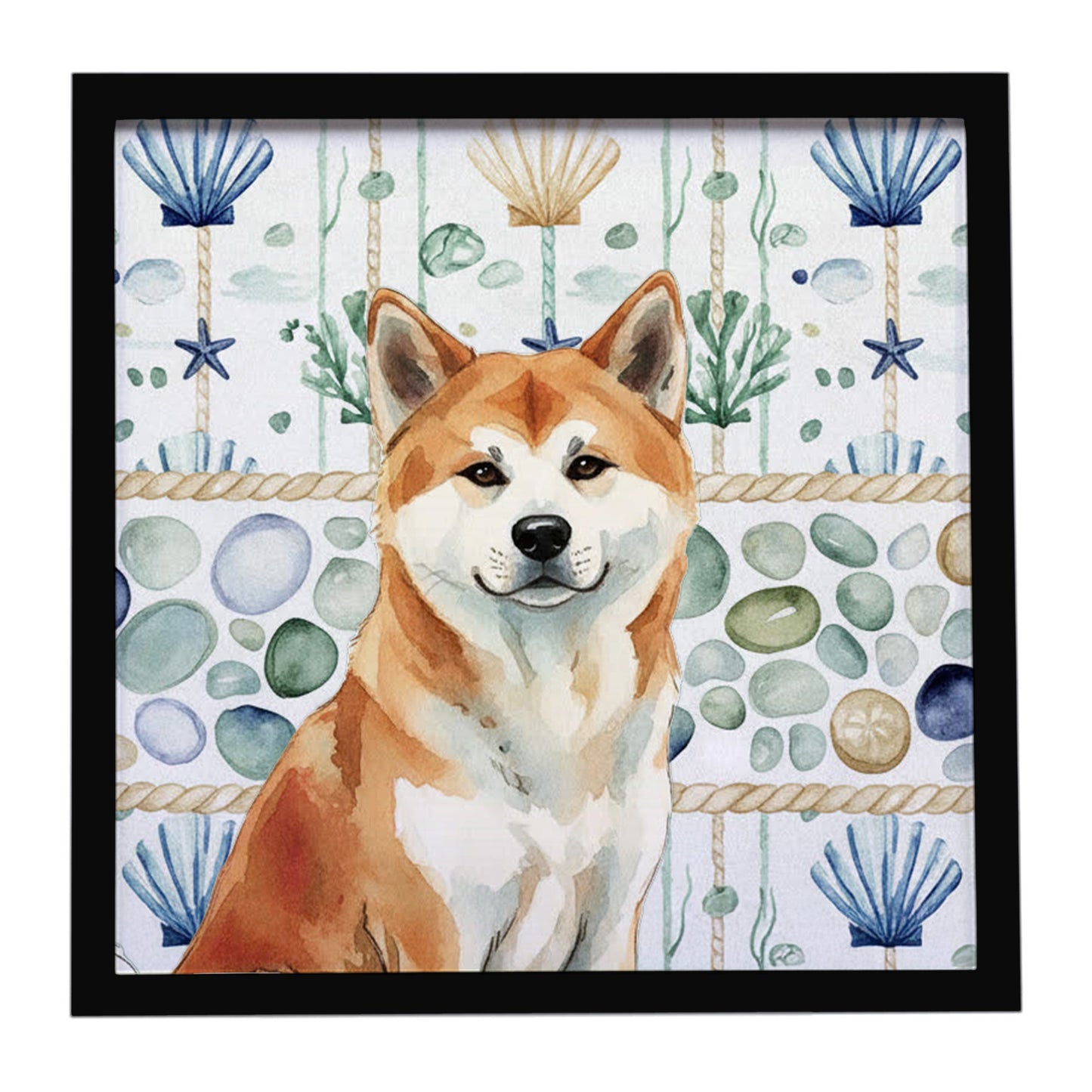 Buy this Red Akita Coastal Sea Glass Framed Metal Print