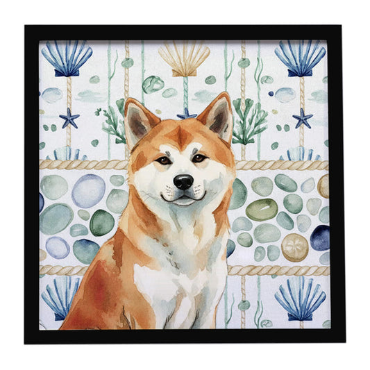 Buy this Red Akita Coastal Sea Glass Framed Metal Print