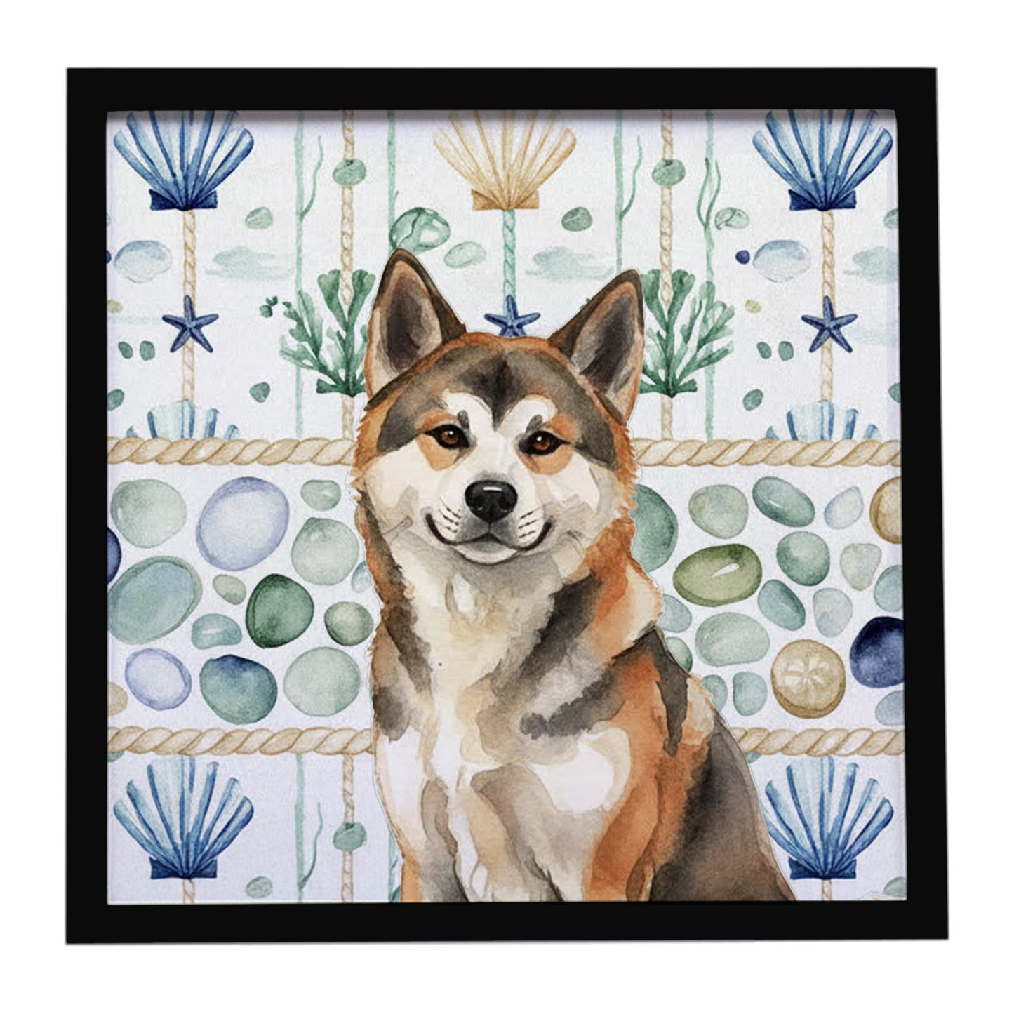 Buy this Sesame Akita Coastal Sea Glass Framed Metal Print