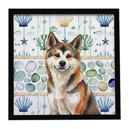 Buy this Sesame Akita Coastal Sea Glass Framed Metal Print
